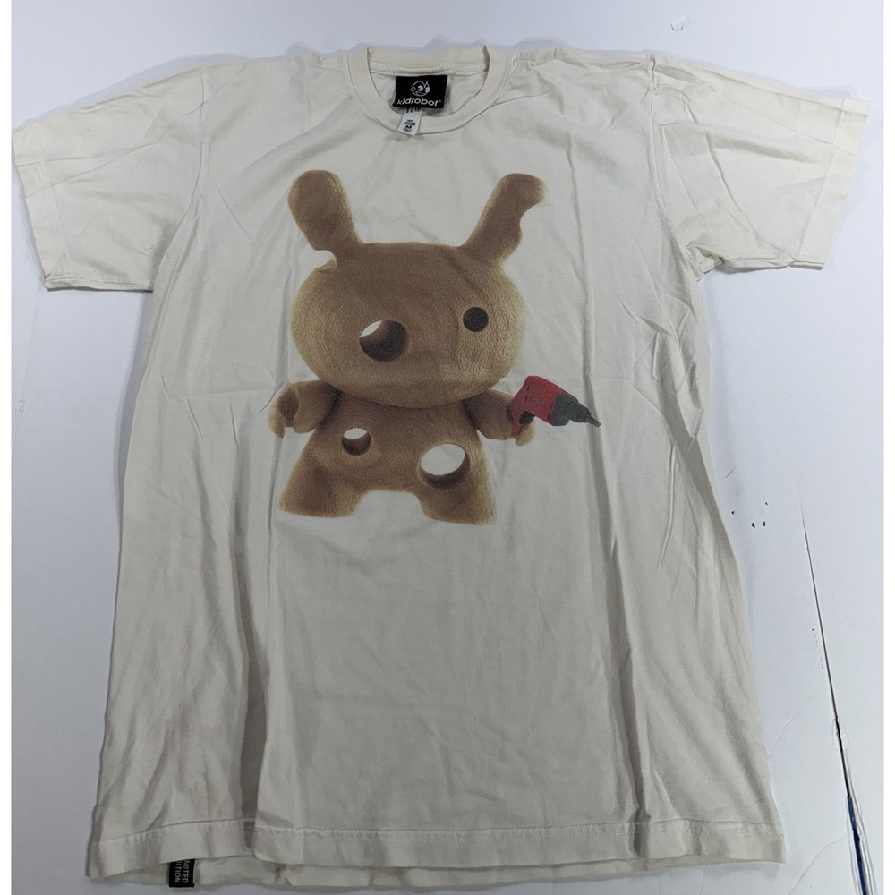 Kidrobot Graphic T Shirt Mens M Cream Bunny Drill Toy Art Designer Tee USA